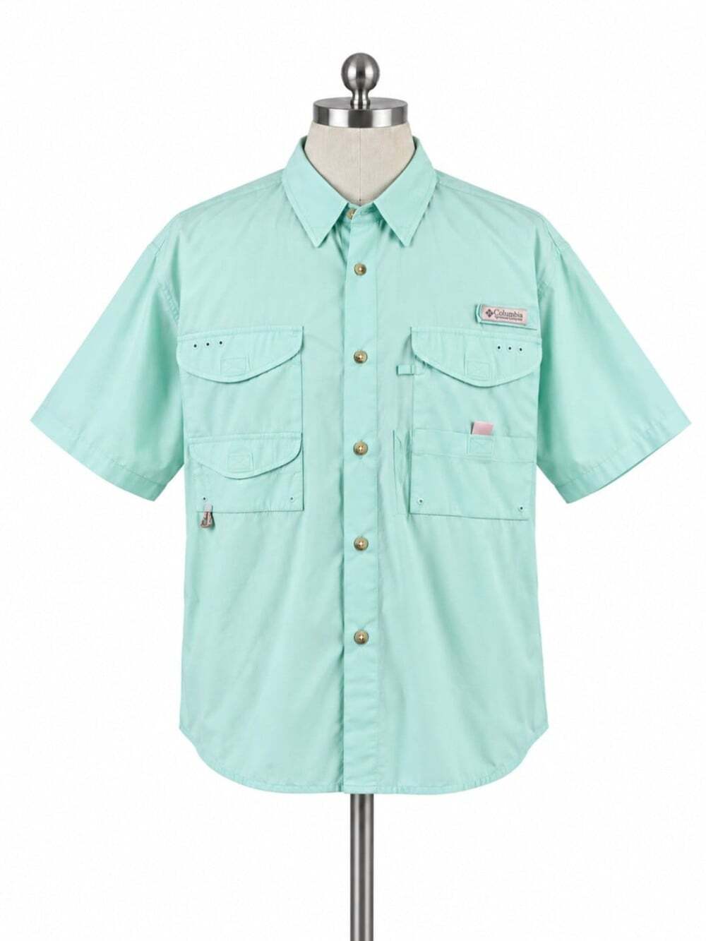 Columbia PFG Fishing Shirt Mens XXL Aqua Blue Short Sleeve Utility Cotton